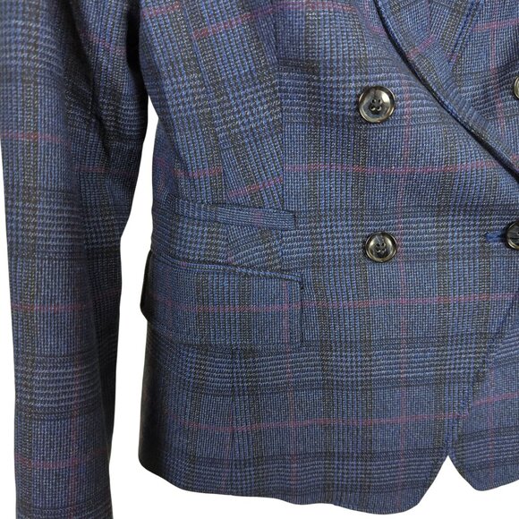 Banana Republic Women’s Plaid blue Blazer Sz 4 Double Breasted Glen Check Jacket - Picture 6 of 16